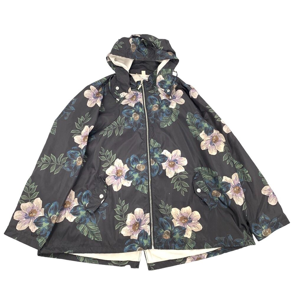 JouJou Floral Print Hooded Full Zip Lightweight Jacket Size 3x Womens Gray Pink